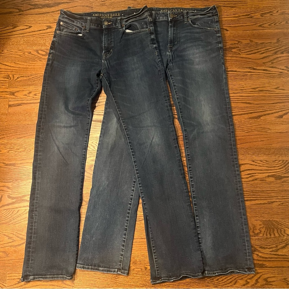 2 Pairs American Eagle Men’s Dark Blue Extreme Flex Original Bootcut Jeans 32x36